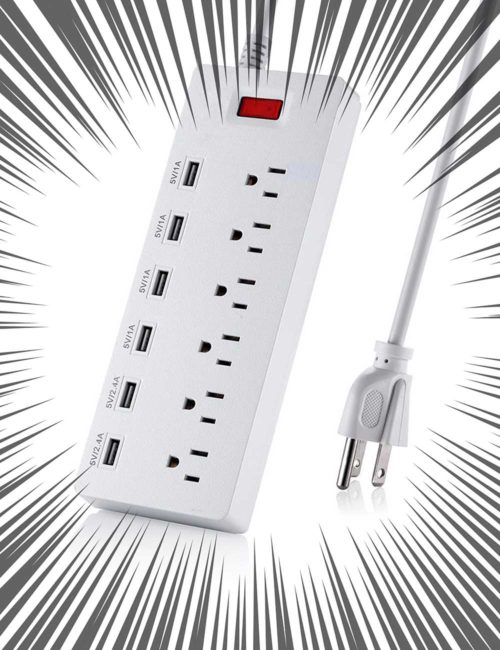 Power Strip Surge Protector with 6 USB Charging Ports and 6 Outlets 6ft Heavy Duty Extension Cord 1625W13A Multiplug for Multiple Devices Smartphone Tablet Laptop Computer White