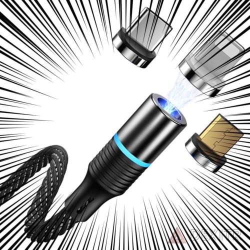 Magnetic Phone Charger Cable 3 in 1 Nylon Braided USB Fast Charging Cord Durable Easy-Use LED Light Compatible Lightning Micro USB Type C Smartphone Tablet and Other Devices